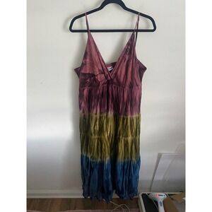 Boho Hippie Colorful Tiered Tie Dye Maxi Dress Size Medium